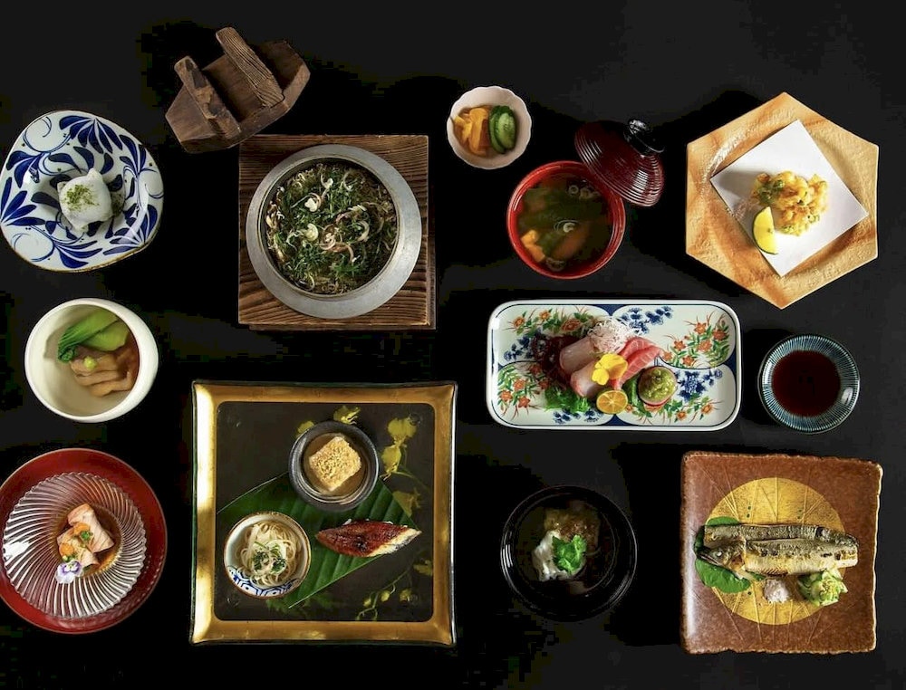 The Keiseki set menu with a variety of sushi, sashimi, and other traditional Japanese dishes